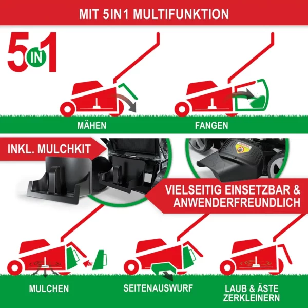 ONBEST TXC-3653E Rasenmäher Benzin mit Antrieb | 53 cm Schnittbreite | Elektrostart | 6,5 PS | Doppelmesser mit Sograd