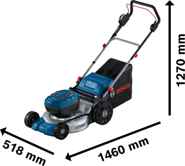 Bosch Professional 18V System Akku-Rasenmäher GRA 18V2-46 (Schnittbreite: 46 cm, 6-stufige Höheneinstellung, 60-Liter-Textil-Grasfangkorb, inkl. 2 x Isolierschlüssel, Mulcher)